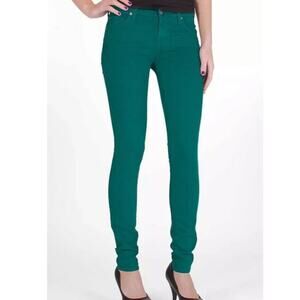 7FAM 7 For All Mankind Mid Rise Slim Stretch Jeans Emerald Jade Green Skinny 26